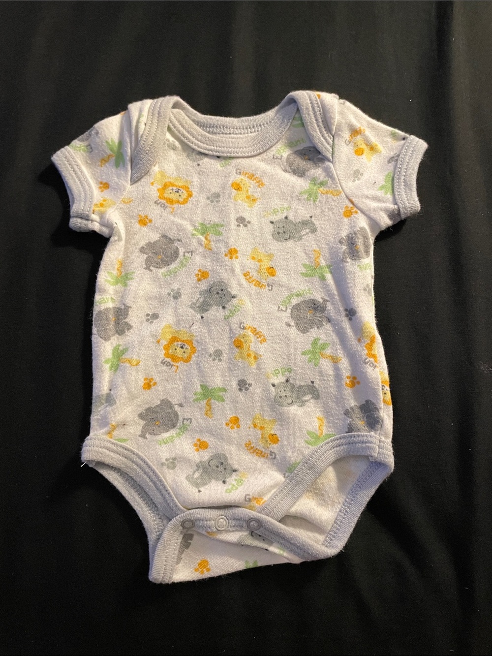 Swiggles White Onesie with Yellow Lion & Gray Animal Print